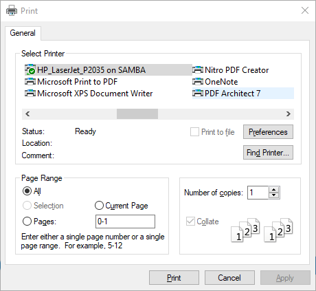 pdf architect 5 how to change printers