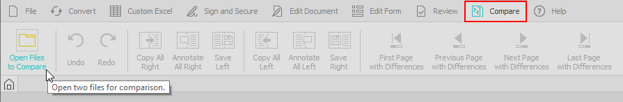 Compare tab location in the main menu
