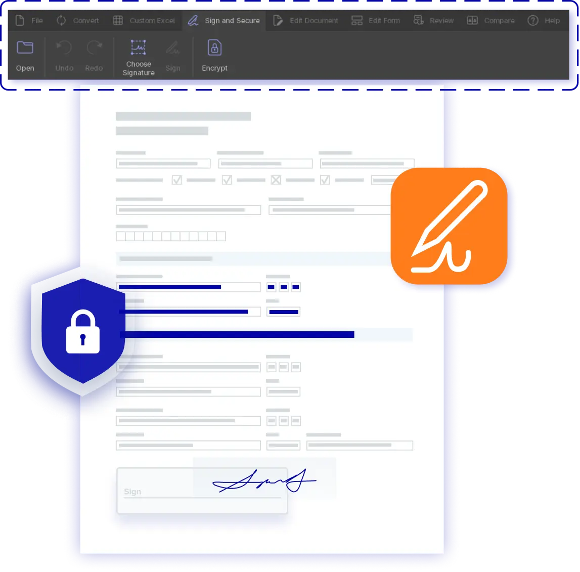 Rellena formularios interactivos, agrega contraseñas y firma PDFs con Able2Extract Professional